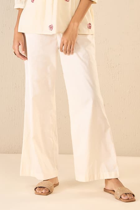 Buy Shivani Bhargava Ivory Cotton Embroidered Thread Mandarin Rose Melody Top With Flared Pant Online at Aza Fashions Buy_Shivani Bhargava_Ivory Cotton Embroidered Thread Mandarin Rose Melody Top With Flared Pant _Online_at_Aza_Fashions
