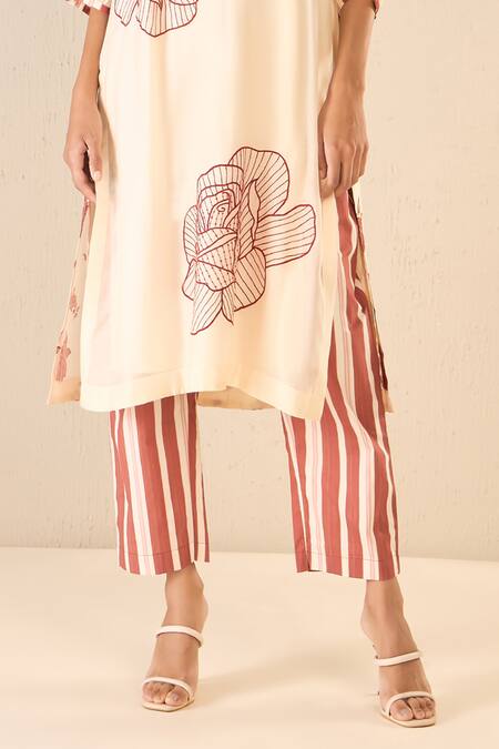 Buy Shivani Bhargava Red Chanderi, Cotton Embroidery Round Rose Ballad Floral Pattern Kurta Pant Set Online at Aza Fashions Buy_Shivani Bhargava_Red Chanderi, Cotton Embroidery Round Rose Ballad Floral Pattern Kurta Pant Set _Online_at_Aza_Fashions