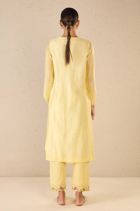 Buy Shivani Bhargava Yellow Chanderi, Cotton Embroidery, Applique Round Garden Glory Kurta Pant Set Online at Aza Fashions Buy_Shivani Bhargava_Yellow Chanderi, Cotton Embroidery, Applique Round Garden Glory Kurta Pant Set _Online_at_Aza_Fashions