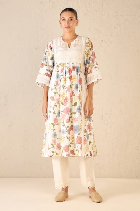 Shivani Bhargava Multi Color Chanderi Printed Floral Notched Kurta 