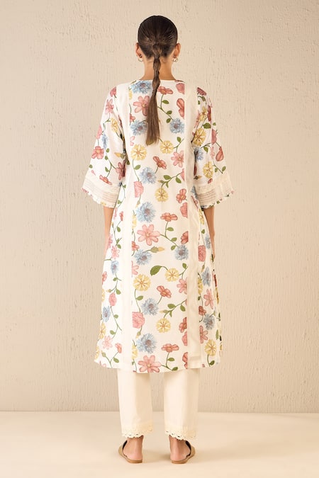 Shop Shivani Bhargava Multi Color Chanderi Printed Floral Notched Kurta at Aza Fashions Shop_Shivani Bhargava_Multi Color Chanderi Printed Floral Notched Kurta _at_Aza_Fashions
