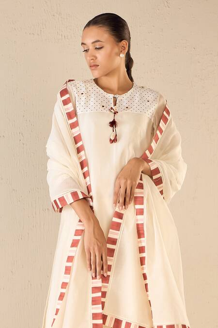 Shivani Bhargava Ivory Chanderi, Cotton Applique, Embroidery Polka Dot Pattern Kurta Pant Set at Aza Fashions Shivani Bhargava_Ivory Chanderi, Cotton Applique, Embroidery Polka Dot Pattern Kurta Pant Set _at_Aza_Fashions
