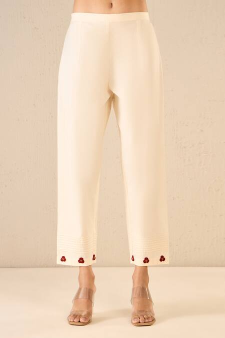 Shop Shivani Bhargava Ivory Chanderi, Cotton Applique, Embroidery Polka Dot Pattern Kurta Pant Set Shop_Shivani Bhargava_Ivory Chanderi, Cotton Applique, Embroidery Polka Dot Pattern Kurta Pant Set