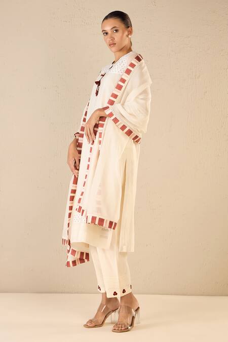 Buy Shivani Bhargava Ivory Chanderi Printed Polka Dot Round Yoke Kurta Online at Aza Fashions Buy_Shivani Bhargava_Ivory Chanderi Printed Polka Dot Round Yoke Kurta _Online_at_Aza_Fashions