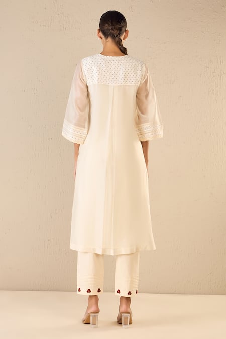 Shop Shivani Bhargava Ivory Chanderi Printed Polka Dot Round Yoke Kurta at Aza Fashions Shop_Shivani Bhargava_Ivory Chanderi Printed Polka Dot Round Yoke Kurta _at_Aza_Fashions