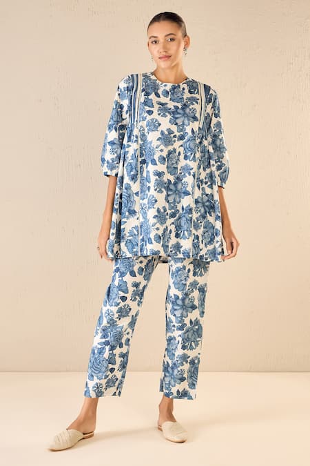Buy Shivani Bhargava Blue Cotton Printed Floral Round Tunic Online at Aza Fashions Buy_Shivani Bhargava_Blue Cotton Printed Floral Round Tunic _Online_at_Aza_Fashions
