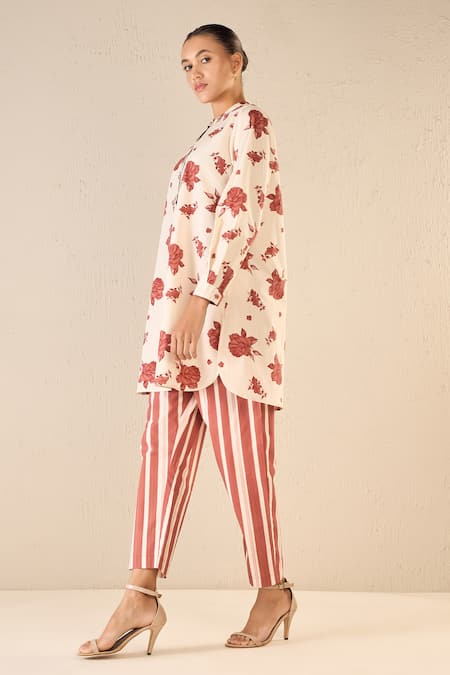 Buy Shivani Bhargava Red Cotton Printed Floral Chinese Collar Blossom Tunic Online at Aza Fashions Buy_Shivani Bhargava_Red Cotton Printed Floral Chinese Collar Blossom Tunic _Online_at_Aza_Fashions
