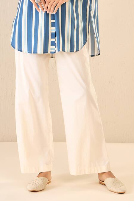 Buy Shivani Bhargava Blue Cotton Printed Stripe Chinese Collar Meadow Button Down Shirt Buy_Shivani Bhargava_Blue Cotton Printed Stripe Chinese Collar Meadow Button Down Shirt