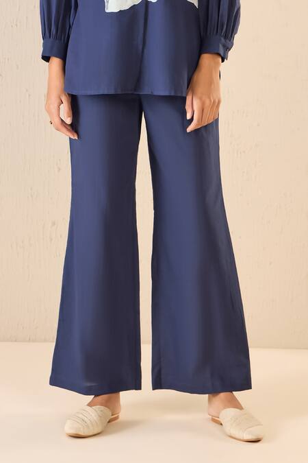 Buy Shivani Bhargava Blue Cotton Printed Rose Collared Dream Oversized Shirt And Pant Set Online at Aza Fashions Buy_Shivani Bhargava_Blue Cotton Printed Rose Collared Dream Oversized Shirt And Pant Set _Online_at_Aza_Fashions