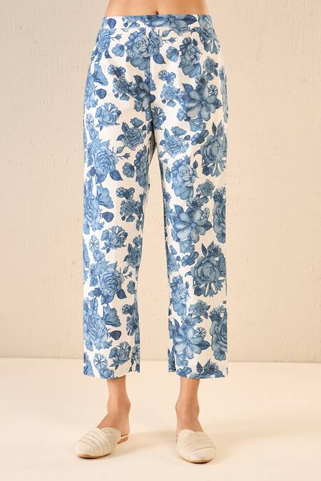 Shivani Bhargava Blue Cotton Collared Iris Blossom Print Kurta With Pant at Aza Fashions Shivani Bhargava_Blue Cotton Collared Iris Blossom Print Kurta With Pant _at_Aza_Fashions