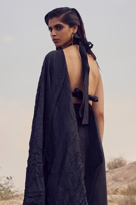 Ritika Arya Jain Textured Drift Skirt Saree With Metallic Bralette 