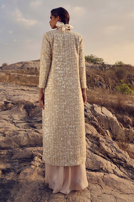 Ritika Arya Jain Sequin Embellished Long Trench Jacket Pant Set 