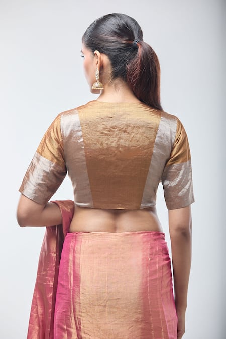 Shop Sheela Suthar Gold Handwoven Pure Tissue V- Neck Dark Suvarna Zari Blouse at Aza Fashions Shop_Sheela Suthar_Gold Handwoven Pure Tissue V- Neck Dark Suvarna Zari Blouse _at_Aza_Fashions