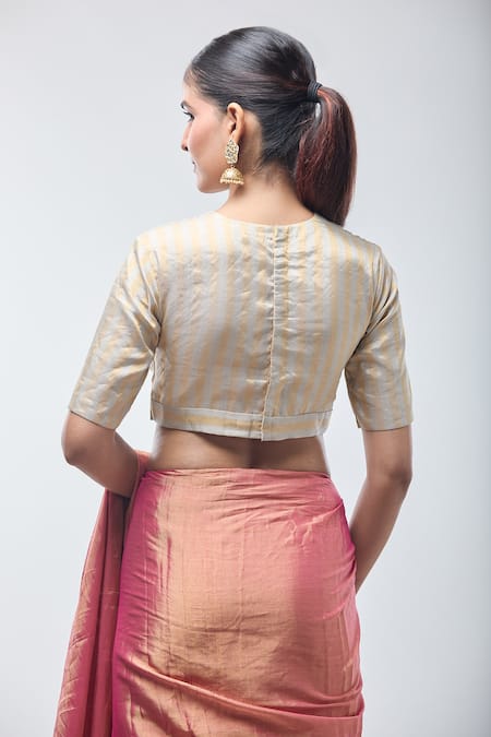 Shop Sheela Suthar Gold Tissue Zari Round Neck Handwoven Blouse at Aza Fashions Shop_Sheela Suthar_Gold Tissue Zari Round Neck Handwoven Blouse _at_Aza_Fashions
