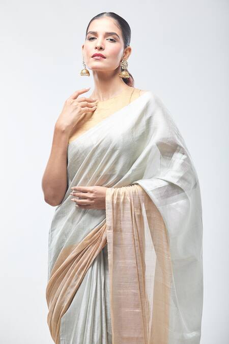 Shop_Sheela Suthar_Gold Handloom Cotton Light Suvarna Saree With Running Blouse _Online_at_Aza_Fashions