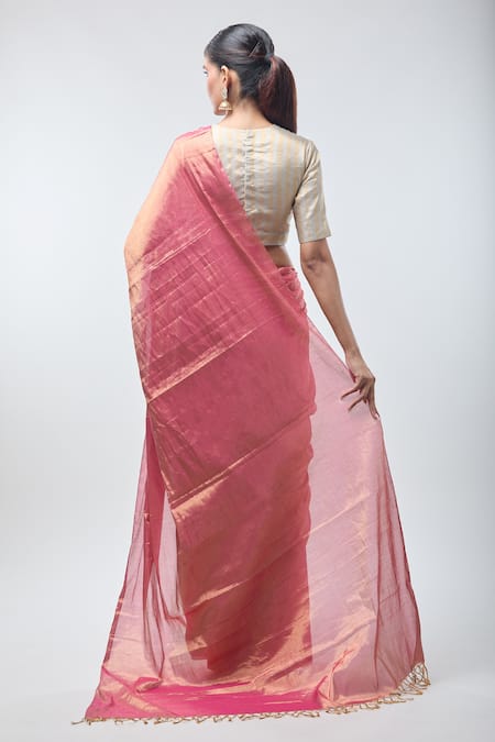 Shop Sheela Suthar Pink Handloom Cotton Pure Saree With Running Blouse at Aza Fashions Shop_Sheela Suthar_Pink Handloom Cotton Pure Saree With Running Blouse _at_Aza_Fashions