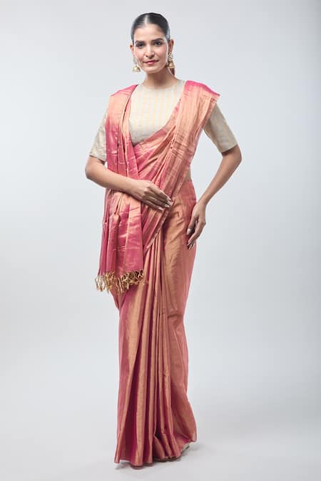 Buy Sheela Suthar Pink Handloom Cotton Pure Saree With Running Blouse Online at Aza Fashions Buy_Sheela Suthar_Pink Handloom Cotton Pure Saree With Running Blouse _Online_at_Aza_Fashions