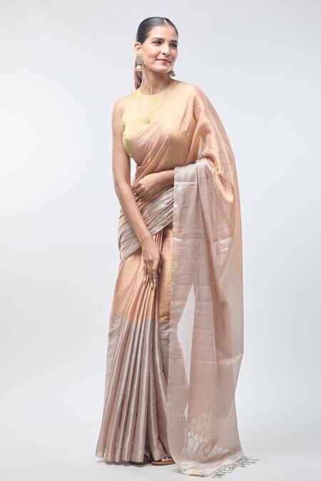 Buy Sheela Suthar Peach Tissue, Handloom Cotton Zari Suvarna Saree With Running Blouse Online at Aza Fashions Buy_Sheela Suthar_Peach Tissue, Handloom Cotton Zari Suvarna Saree With Running Blouse _Online_at_Aza_Fashions