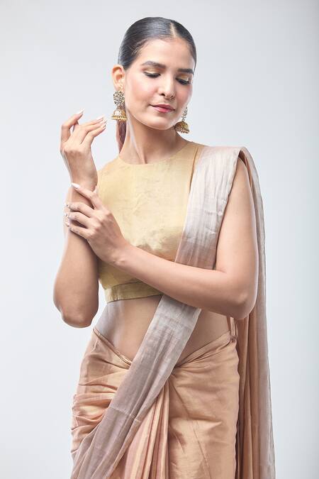 Buy Sheela Suthar Peach Tissue, Handloom Cotton Zari Suvarna Saree With Running Blouse Buy_Sheela Suthar_Peach Tissue, Handloom Cotton Zari Suvarna Saree With Running Blouse