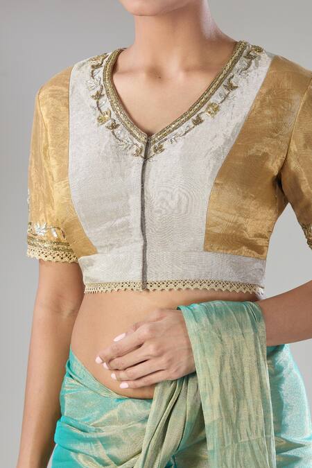 Buy Sheela Suthar Gold Handwoven Pure Tissue Embroidered Zari V- Neck Suvarna Blouse Buy_Sheela Suthar_Gold Handwoven Pure Tissue Embroidered Zari V- Neck Suvarna Blouse
