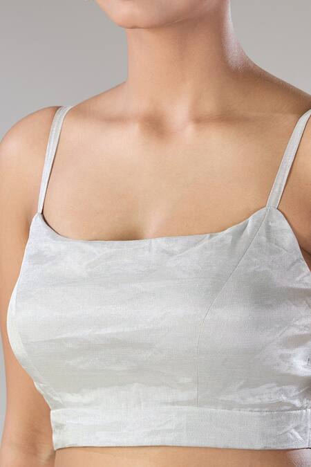 Sheela Suthar Silver Handwoven Pure Tissue Square Sava Blouse at Aza Fashions Sheela Suthar_Silver Handwoven Pure Tissue Square Sava Blouse _at_Aza_Fashions