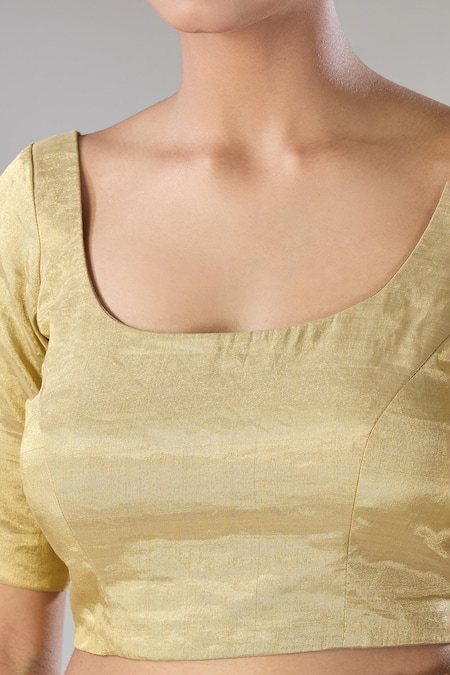 Sheela Suthar Gold Handwoven Pure Tissue Scoop Sira Blouse at Aza Fashions Sheela Suthar_Gold Handwoven Pure Tissue Scoop Sira Blouse _at_Aza_Fashions