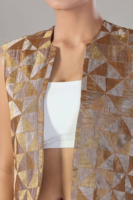 Buy Sheela Suthar Gold Handwoven Pure Tissue Open Diamond Geometric Pattern Jacket Buy_Sheela Suthar_Gold Handwoven Pure Tissue Open Diamond Geometric Pattern Jacket