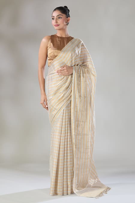 Sheela Suthar Silver Handloom Cotton Zari Hima Striped Tissue Saree at Aza Fashions Sheela Suthar_Silver Handloom Cotton Zari Hima Striped Tissue Saree _at_Aza_Fashions