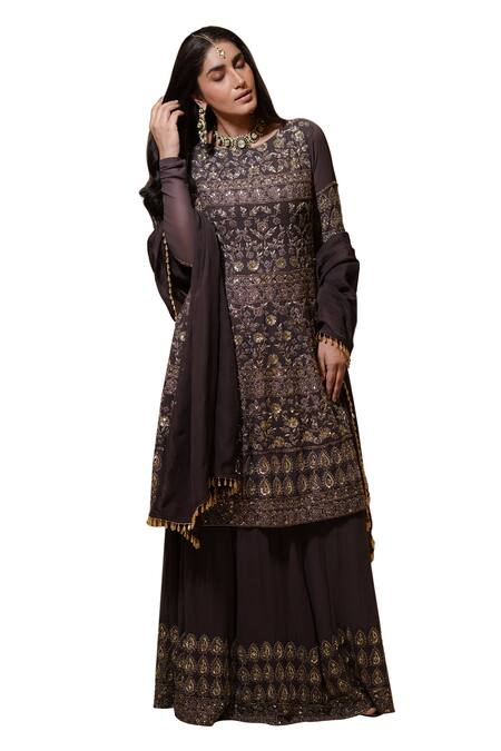 Mehul Gupta Purple Georgette Sequins, Embroidery, Cut Petal Glory Resham Kurta Lehenga Set at Aza Fashions Mehul Gupta_Purple Georgette Sequins, Embroidery, Cut Petal Glory Resham Kurta Lehenga Set _at_Aza_Fashions