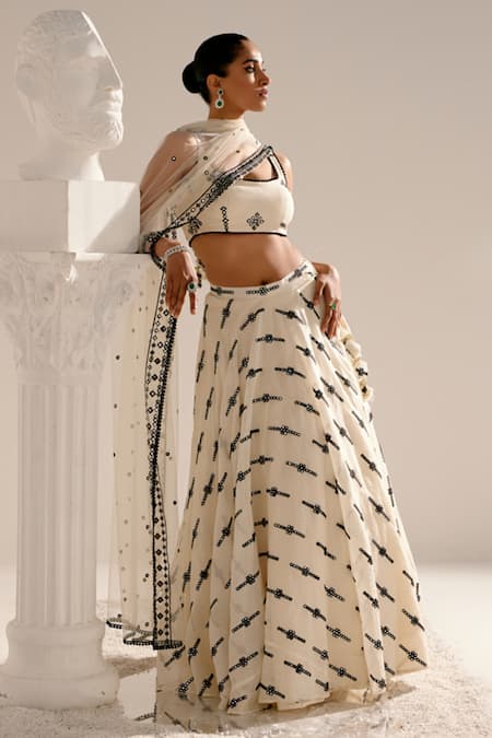 Preevin Bloom Vine Thread & Mirror Work Lehenga Set 