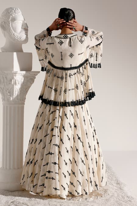 Preevin Bloom Star Thread & Mirror Work Jacket Lehenga Set 