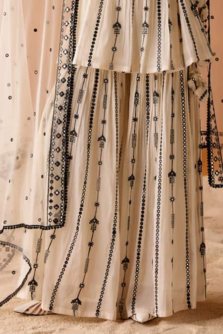 Preevin Black Cotton, Stellar Vine Thread And Work Peplum Angarkha Kurta Sharara Set Online at Aza Fashions Preevin_Black Cotton, Stellar Vine Thread And Work Peplum Angarkha Kurta Sharara Set _Online_at_Aza_Fashions