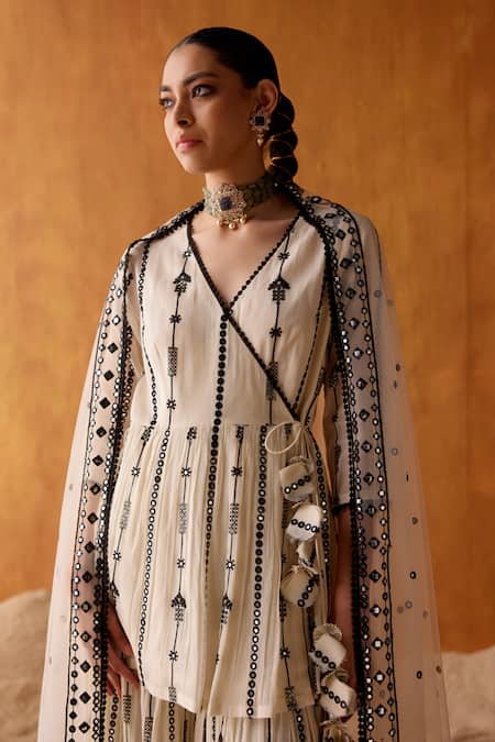 Shop Preevin Black Cotton, Stellar Vine Thread And Work Peplum Angarkha Kurta Sharara Set Online at Aza Fashions Shop_Preevin_Black Cotton, Stellar Vine Thread And Work Peplum Angarkha Kurta Sharara Set _Online_at_Aza_Fashions
