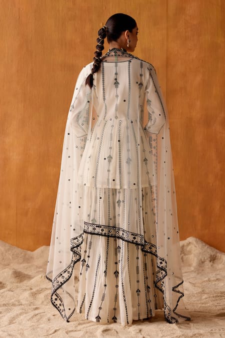 Preevin Stellar Vine Thread & Mirror Work Peplum Angarkha Kurta Sharara Set