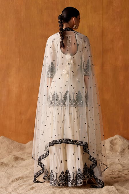 Preevin Damask Thread & Mirror Work Kurta Sharara Set 