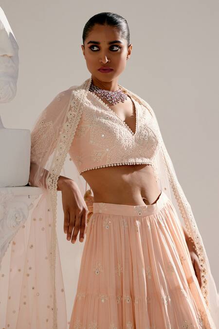 Buy Preevin Pink Cotton, Tulle Embroidery, Ambi Bloom Thread And Work Tiered Lehenga Set Online at Aza Fashions Buy_Preevin_Pink Cotton, Tulle Embroidery, Ambi Bloom Thread And Work Tiered Lehenga Set _Online_at_Aza_Fashions