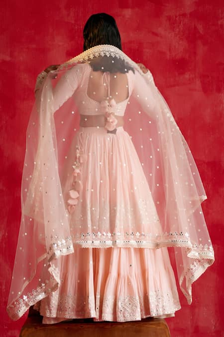 Preevin Diamonte Thread & Mirror Work Tiered Lehenga Set 