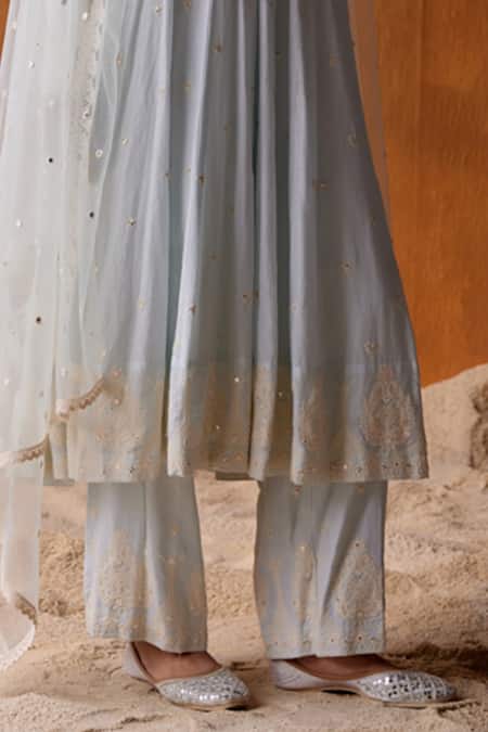 Buy Preevin Blue Cotton, Tulle, Net Embroidery, Mirrors Gul Thread And Work Anarkali Set Online at Aza Fashions Buy_Preevin_Blue Cotton, Tulle, Net Embroidery, Mirrors Gul Thread And Work Anarkali Set _Online_at_Aza_Fashions