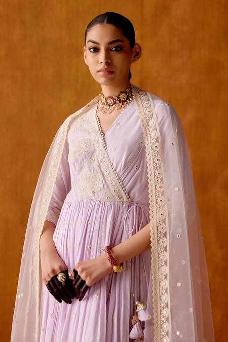 Preevin Purple Cotton, Tulle, Net Mirrors, Tower Angarkha Anarkali With Dupatta Online at Aza Fashions Preevin_Purple Cotton, Tulle, Net Mirrors, Tower Angarkha Anarkali With Dupatta _Online_at_Aza_Fashions