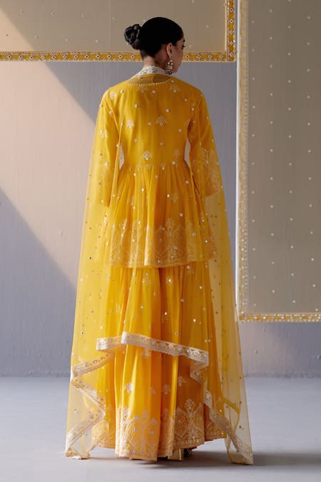 Preevin Mirror & Thread Work Peplum Top Sharara Set 