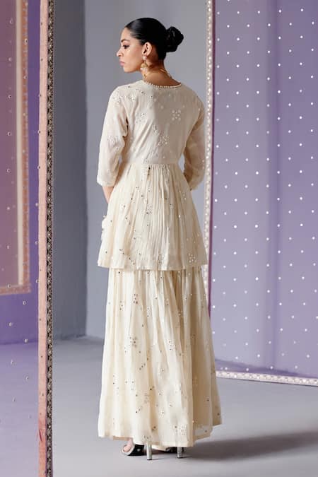 Preevin Embroidered Big Kite Peplum Top Sharara Set 