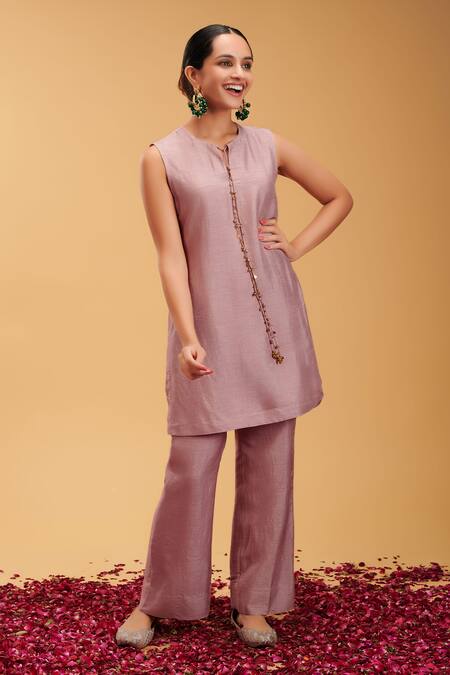 Buy Rirasa Pink Silk, Tissue Embroidery Round Neck Shikhar Blossom Print Cape Pant Set Online at Aza Fashions Buy_Rirasa_Pink Silk, Tissue Embroidery Round Neck Shikhar Blossom Print Cape Pant Set_Online_at_Aza_Fashions