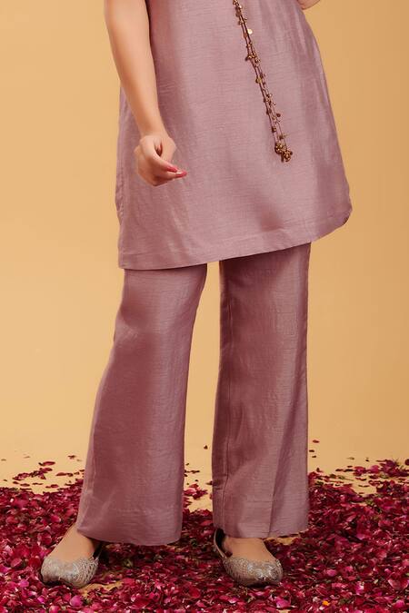 Shop Rirasa Pink Silk, Tissue Embroidery Round Neck Shikhar Blossom Print Cape Pant Set Online at Aza Fashions Shop_Rirasa_Pink Silk, Tissue Embroidery Round Neck Shikhar Blossom Print Cape Pant Set_Online_at_Aza_Fashions