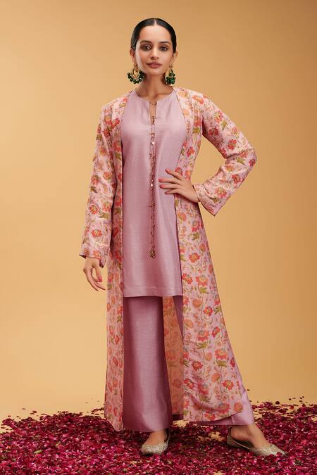 Shop_Rirasa_Pink Shikhar Blossom Print Cape _Online_at_Aza_Fashions