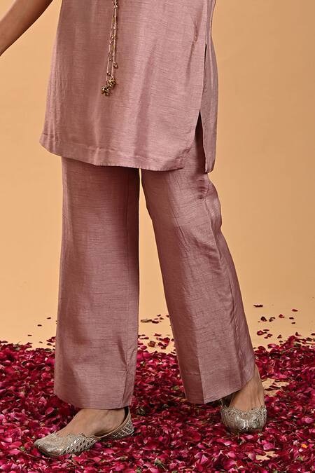 Buy_Rirasa_Pink Silk Embroidery Round Shikhar Dori Tassel Embellished Short Kurta With Pant_Online_at_Aza_Fashions