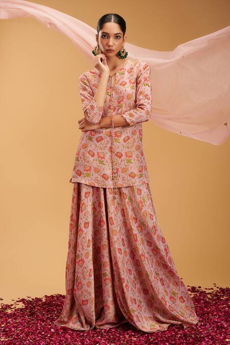 Rirasa Pink Organza, Tissue Embroidery Anjali Bahar Short Kurta Sharara Set Online at Aza Fashions Rirasa_Pink Organza, Tissue Embroidery Anjali Bahar Short Kurta Sharara Set_Online_at_Aza_Fashions