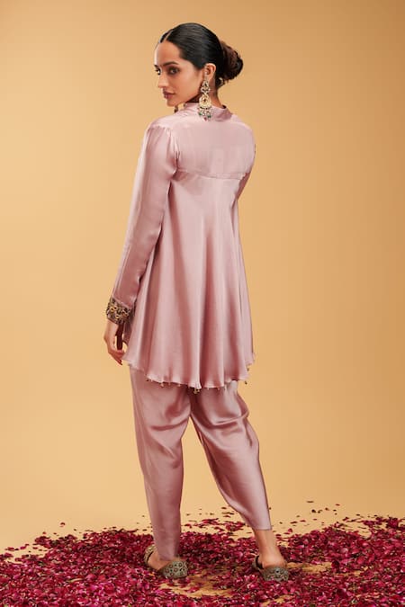 Shop_Rirasa_Pink Modal, Satin Sequins, Palli Coin Embellished Short Kurta With Dhoti Pant _at_Aza_Fashions