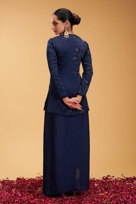 Rirasa Chandrakala Ivy Vine Embroidered Short Kurta Draped Skirt Set 