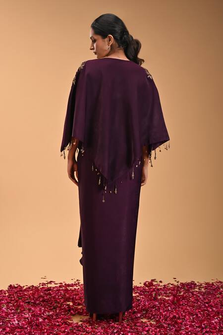 Shop Rirasa Purple Garuda Petal Bloom Embroidered Cape at Aza Fashions Shop_Rirasa_Purple Garuda Petal Bloom Embroidered Cape_at_Aza_Fashions