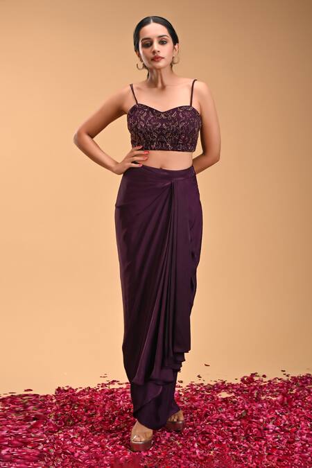 RIRASA Purple Apricot Embroidery Petal Bloom Sweetheart Neck Garuda Bustier